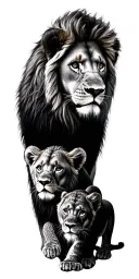 incorporate the love of money , time , 4 boy lion cubs , a female lion and a male lion  tattoo design idea