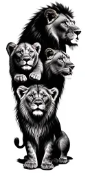incorporate the love of money , time , 4 boy lion cubs , a female lion and a male lion  tattoo design idea