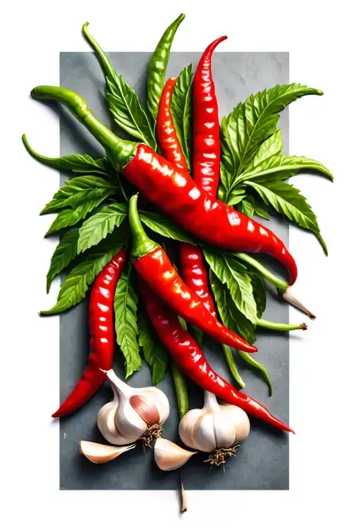 ristra of red chilis surrounded by garlic tattoo design idea