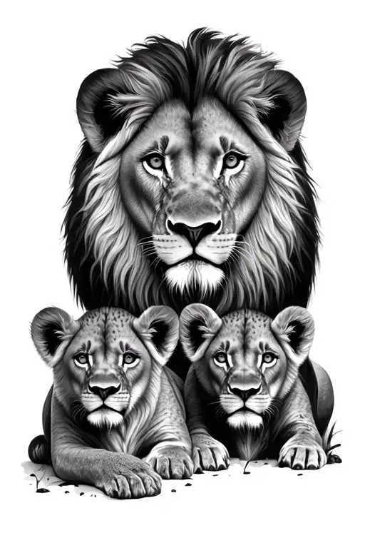 lion and 2 cubs face only tattoo design idea