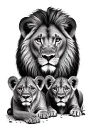 lion and 2 cubs face only tattoo design idea