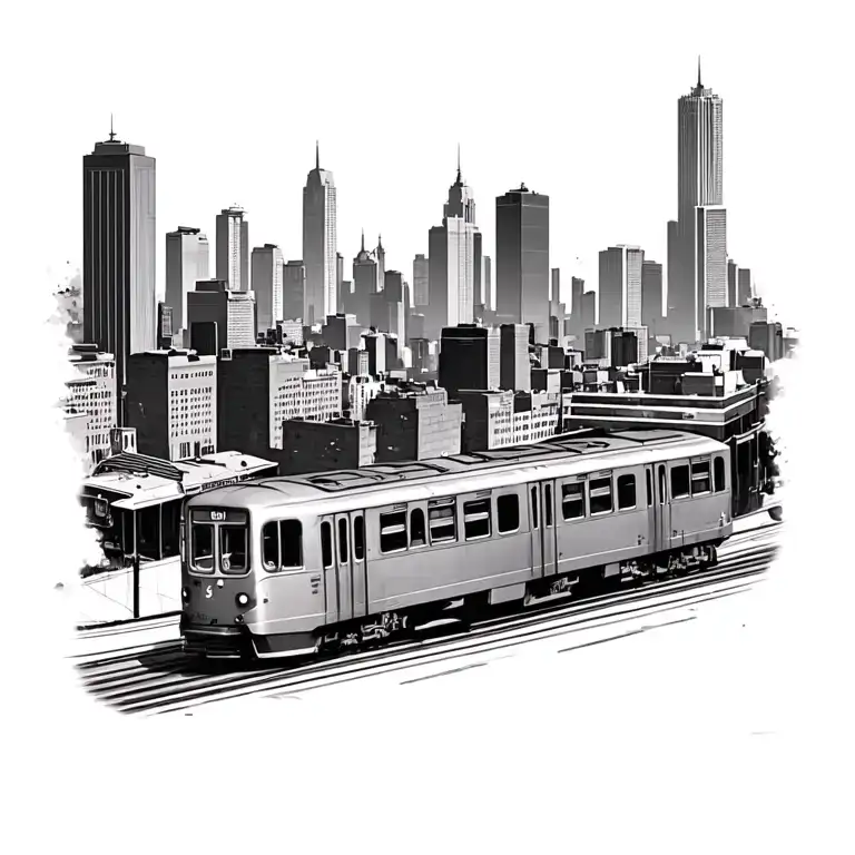 philly skyline with the el train passing tattoo design idea