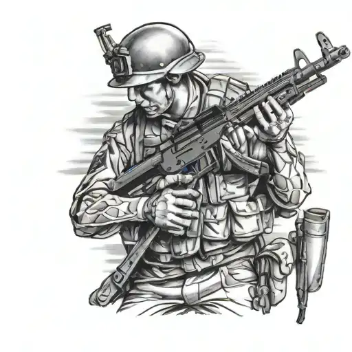 soldier holding rifle tattoo design idea