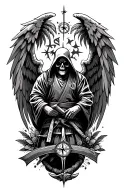 warrior, strength, grim reaper, judo gi, compass, palm trees, family, love. peace, universe, angel tattoo design idea