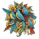 red cardinal, eastern blue bird, hummingbird, and browed turquoise mot mot tattoo design idea