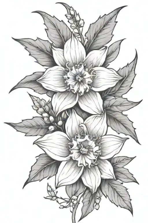 daffodil and holly berrys spine tatto tattoo design idea