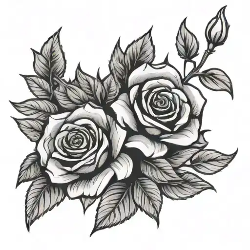 sage leaves and roses intertwined tattoo design idea