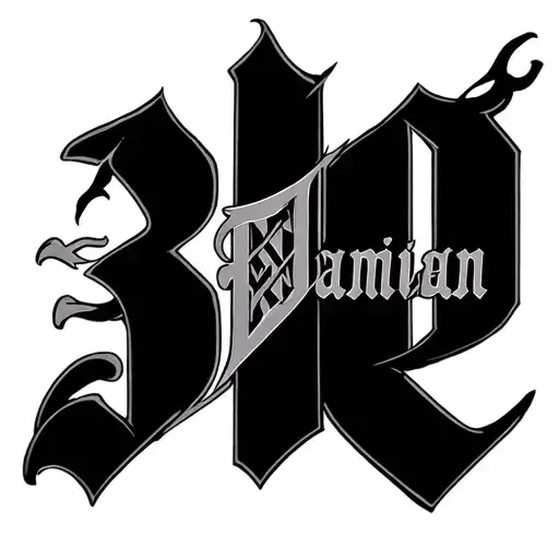 april 30 2025 in roman numeral with Damian across the middle  tattoo design idea