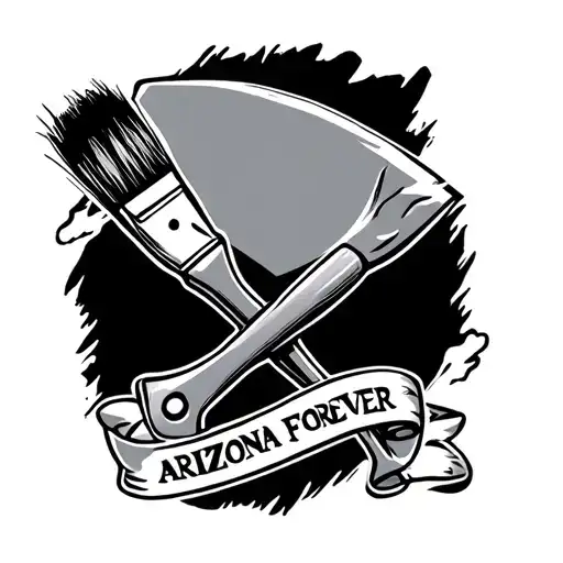 I want a paintbrush crossed with an archaeologist's trowel with banners that say "ARIZONA FOREVER" tattoo design idea