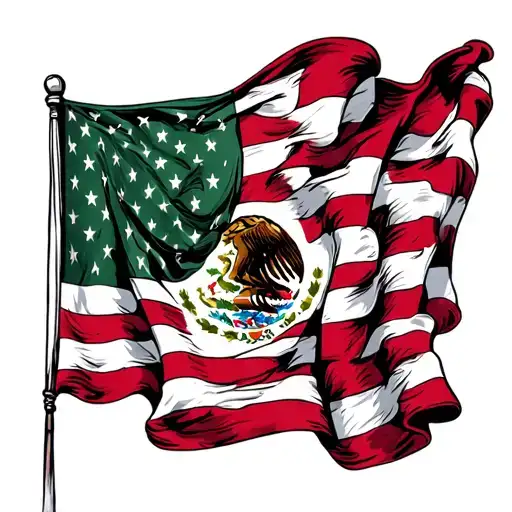mexican flag over a american flag waving tattoo design idea
