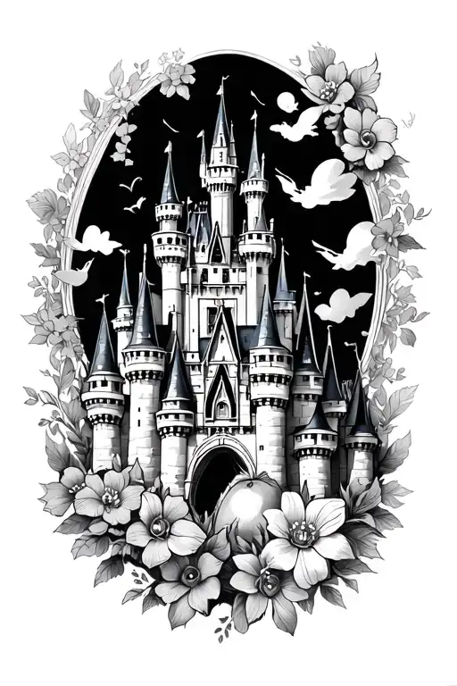 Cinderella castle Peter Pan flying Flowers Cinderella eeyore chip and dale tattoo design idea