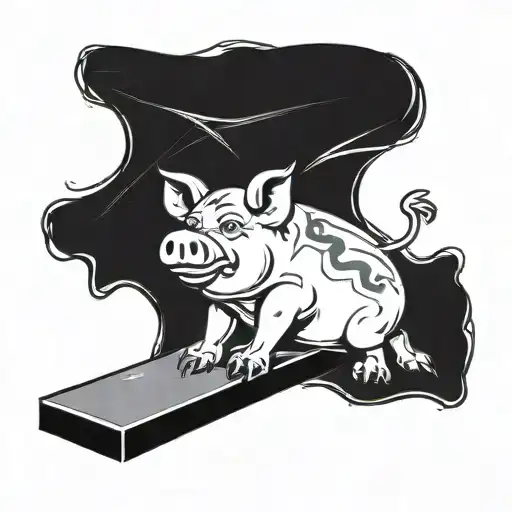 cartoon pig sitting on the side of a flying Cornhole bag  tattoo design idea