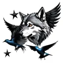 Witcher wolf + swallow + star tattoo design idea