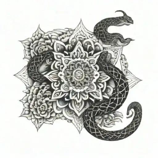 Mandala along with snake intertwined tattoo design idea