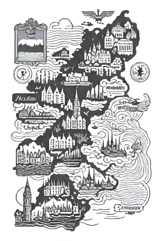 sign post with the countries; austria, belgium, france, germany, liechtenstein  the netherlands, switzerland, new zealan tattoo design idea