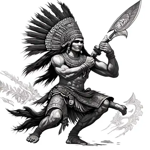 Mayan warrior battling tattoo design idea
