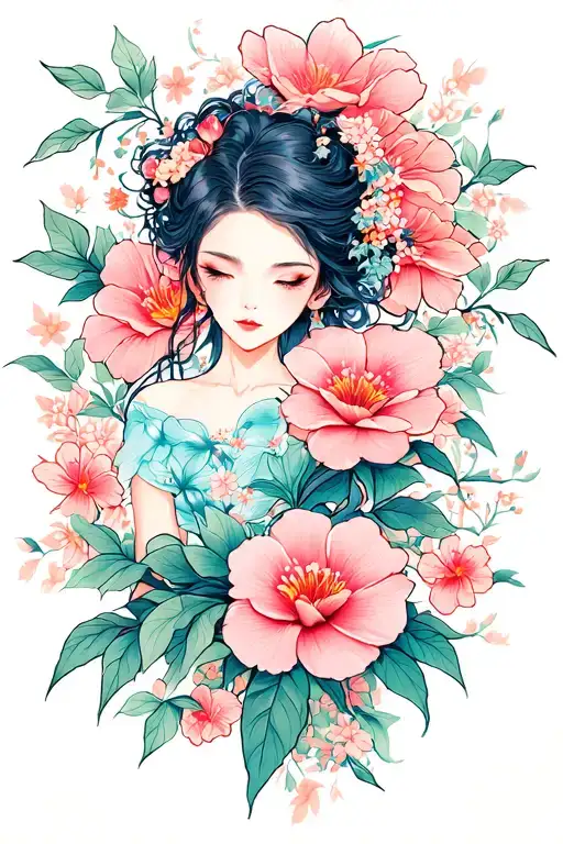 japanese floral tattoo design idea