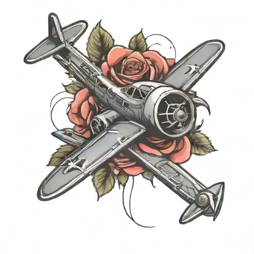 rose and plane flying tattoo design idea