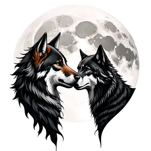 wolf moon merging together soft and feminine design tattoo design idea