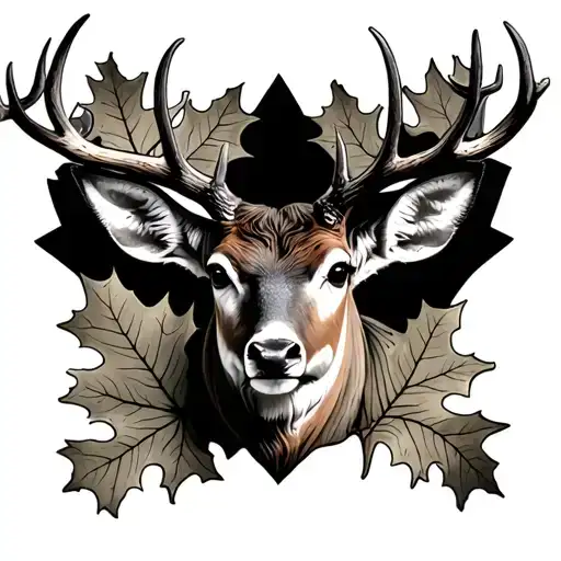 Hirschkopf red deer frontal oak leaves forearm tattoo design idea