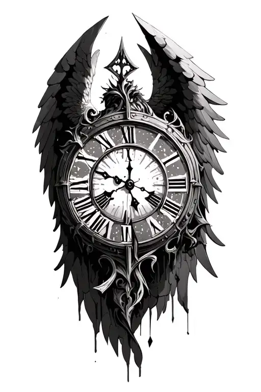 Archangel Azrael broken clock face tattoo design idea