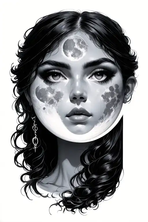 moon with only females eyes and eyebrows  tattoo design idea