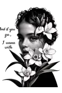 "And if you go, I wanna go with" narcissus and larkspur flower tattoo design idea