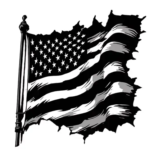 war torn American flag waving tattoo design idea