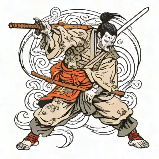 A Ronin holding katana stabbed tattoo design idea