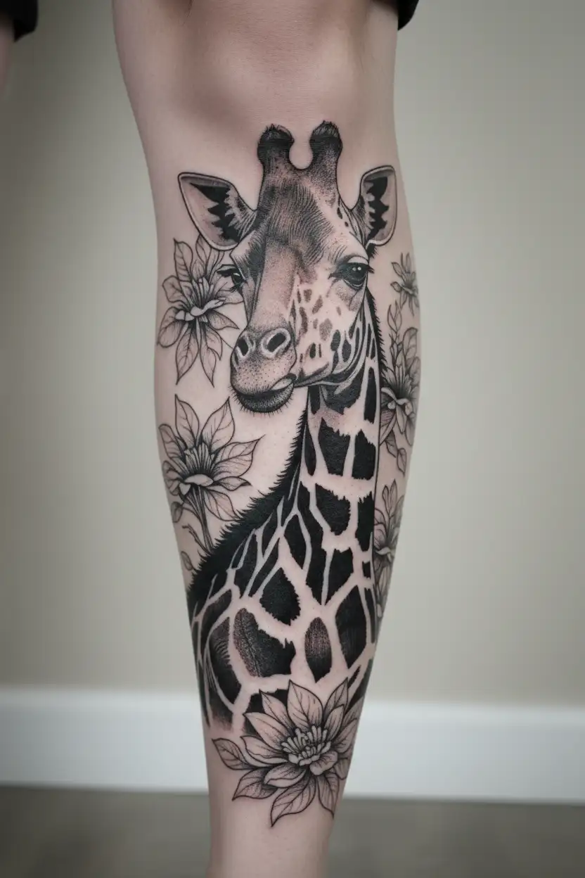 giraffe standing side tattoo design idea
