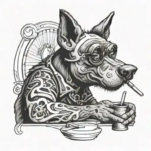 Alf with a joint and a cat tattoo design idea