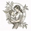 A new-school tattoo design featuring a whimsical mother and child silhouette under the shade of a willow tree tattoo design idea