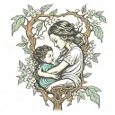 A new-school tattoo design featuring a whimsical mother and child silhouette under the shade of a willow tree tattoo design idea