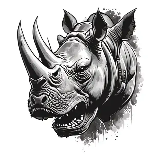 rhino head soldier tattoo design idea