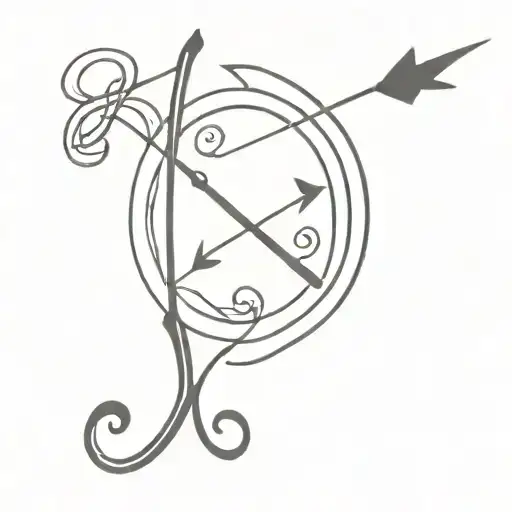 Bow and arrow with the words "anyway" in mirror writing and the numbers "222" inside tattoo design idea