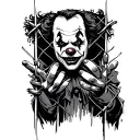 a scary clown who looks through a fence with both hands tattoo design idea