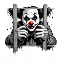 a scary clown who looks through a fence with both hands tattoo design idea