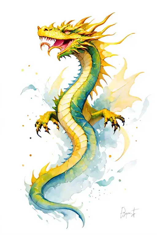 glittery yellow dragon skin breaking through skin  tattoo design idea
