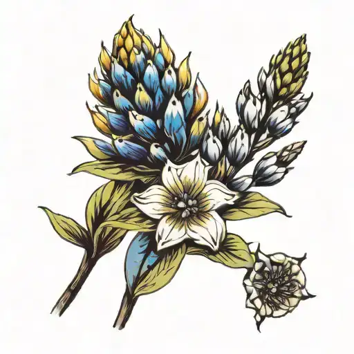 bluebonnet sunflower yucca plant intertwined tattoo design idea