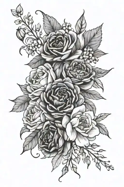 october august february december july birth flower bouquet tattoo design idea