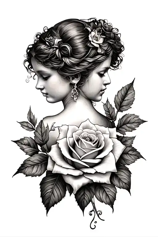 hestia and roses tattoo design idea