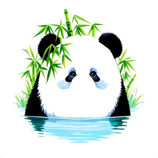 unique panda bear surrounded by bamboo and water tattoo design idea