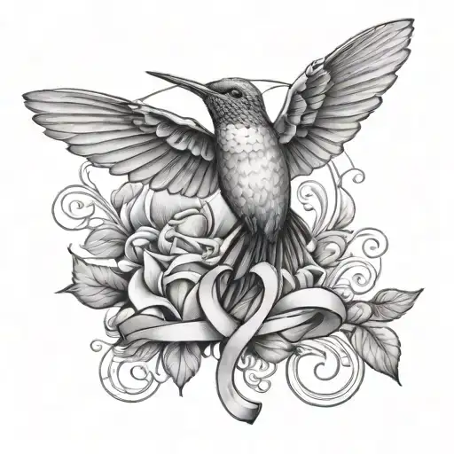 Breast cancer ribbon around a Hummingbird tattoo design idea
