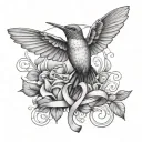 Breast cancer ribbon around a Hummingbird tattoo design idea