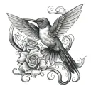 Breast cancer ribbon around a Hummingbird tattoo design idea