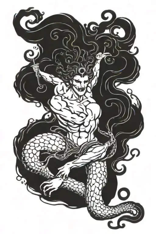 poseidon and medusa underwater tattoo design idea