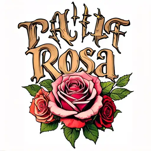 A tatto with the name of Rosa and add spines in the letters, that is in color and drawings of roses to the sides tattoo design idea