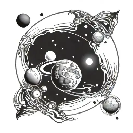 the moon and Saturn simple design together with a disco ball tattoo design idea