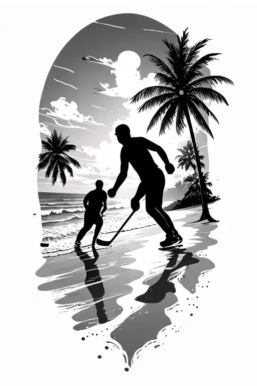 beach scene hockey tattoo design idea