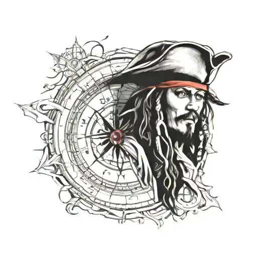 jack sparrow compass on map outline tattoo design idea